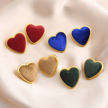 Vintage Colorful Heart Stud Earrings For Women Girls Elegant High Quality Flocking Ear Piercing Metal Earring  Jewelry Gifts daiiibabyyy